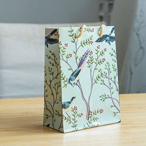 Подарочный пакет РАЙСКИЕ ПТИЦЫ, бумага, серо-голубой, 16х11 см