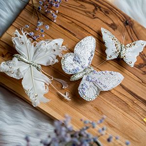 Декоративные бабочки СЕРЕБРИСТЫЕ МОТЫЛЬКИ, перо, слоновая кость, 3 шт.
