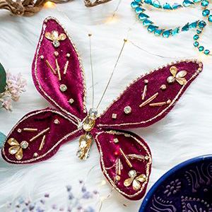 Декоративная бабочка ФЛЮВЕЙЛ на клипсе, текстиль, вишнёвая, 20 см