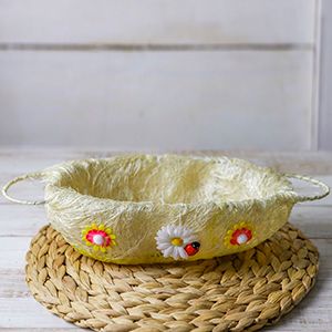 Декоративная корзина ВЕСЕННЯЯ КОРЗИНКА, натуральный материал, жёлтая, 24х14 см