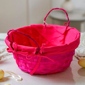 Декоративная корзина КРАСКИ ЛЕТА: РОЗОВЫЙ, натуральный бамбук, 21х9 см