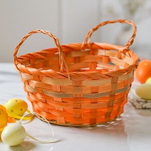 Декоративная корзина ЯРКАЯ МЕЛОДИЯ, натуральный бамбук, оранжевый, 17х9 см