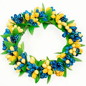 Мини-венок для свечи и декорирования ЛЕТНИЕ ЯГОДЫ, желтый с голубым, 11 см