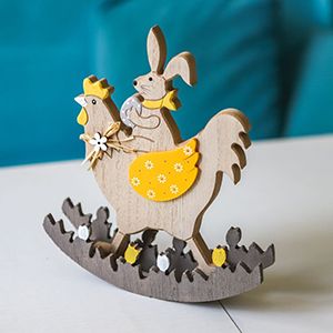 Декоративная фигура ВЕРХОМ НА КУРОЧКЕ, дерево, жёлтая, 23 см