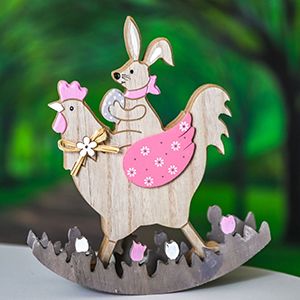 Декоративная фигура ВЕРХОМ НА КУРОЧКЕ, дерево, розовая, 23 см