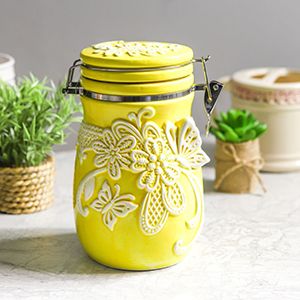 Банка для хранения ЛЕТНЕЕ КРУЖЕВО, керамика, жёлтая, 20 см