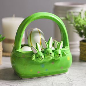 Конфетница-корзинка ТРИ УШАСТИКА, керамика, зелёная, 15 см