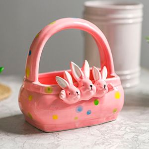 Конфетница-корзинка ТРИ УШАСТИКА, керамика, розовая, 15 см