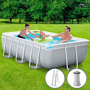 Каркасный бассейн Intex Rectangular Prism Frame Pool, 300х175х80 см + фильтр-насос + лестница