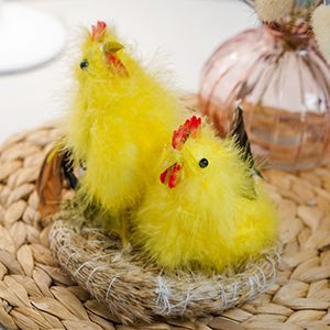 Пасхальная фигурка КУРОЧКИ - ПУШИСТЫЕ ПОДРУЖКИ, желтые, перо, 14 см