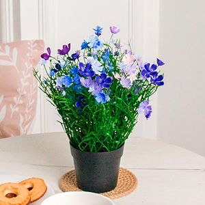 Искусственные цветы в горшке ЯРКИЙ АКЦЕНТ, фиолетовый, нежно-розовый и синий, 23 см