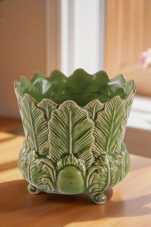 Декоративная ваза-кашпо ФОЛЬЯЖ, керамика, зелёная, 13 см