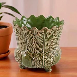 Декоративная ваза-кашпо ФОЛЬЯЖ, керамика, зелёная, 15 см