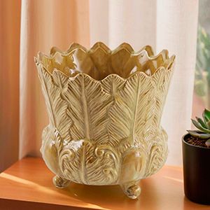 Декоративная ваза-кашпо ФОЛЬЯЖ, керамика, песочная, 15 см