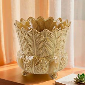 Декоративная ваза-кашпо ФОЛЬЯЖ, керамика, песочная, 17 см