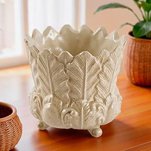 Декоративная ваза-кашпо ФОЛЬЯЖ, керамика, сливочная, 13 см