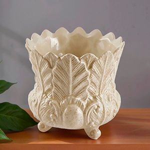 Декоративная ваза-кашпо ФОЛЬЯЖ, керамика, сливочная, 15 см