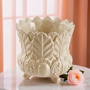 Декоративная ваза-кашпо ФОЛЬЯЖ, керамика, сливочная, 17 см