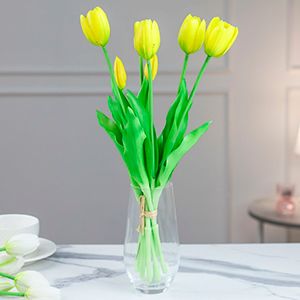 Букет искусственных цветов ЖЁЛТЫЕ ТЮЛЬПАНЫ, силикон, 13 см, 5 шт.