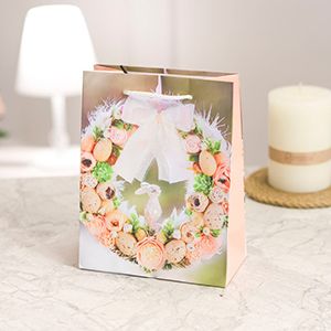 Подарочный пакет ПАСХАЛЬНЫЙ ВЕНОК - КРЕМОВАЯ НЕЖНОСТЬ, бумага, 18х14 см