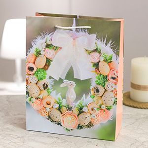Подарочный пакет ПАСХАЛЬНЫЙ ВЕНОК - КРЕМОВАЯ НЕЖНОСТЬ, бумага, 25х20 см