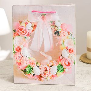 Подарочный пакет ПАСХАЛЬНЫЙ ВЕНОК - ВОЗДУШНЫЙ РОЗОВЫЙ, бумага, 25х20 см