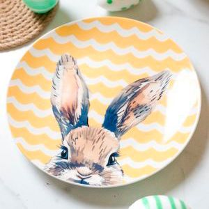 Декоративная тарелка ЛЮБОПЫТНЫЙ КРОЛИК, полипропилен, жёлтая, 19 см