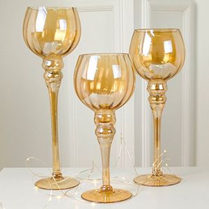 Набор стеклянных подсвечников-бокалов ГОЛД ПЕРЛ, 30-40 см, 3 шт.