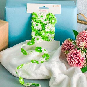 Декоративная лента ВЕСЁЛЫЕ МАРГАРИТКИ, текстиль, зелёная, 200х5 см