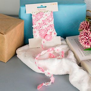 Декоративная лента ВЕСЁЛЫЕ МАРГАРИТКИ, текстиль, розовая, 200х5 см