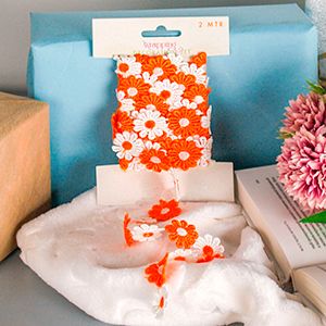 Декоративная лента ВЕСЁЛЫЕ МАРГАРИТКИ, текстиль, оранжевая, 200х5 см