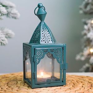 Декоративный подсвечник-фонарь МАГРИБ, металл, стекло, тёмно-зелёный, 17 см