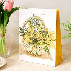 Подарочный пакет КОРЗИНКА МИМОЗЫ, бумага, 25х20 см