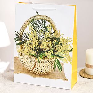 Подарочный пакет КОРЗИНКА МИМОЗЫ, бумага, 33х25 см