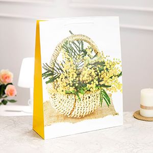 Подарочный пакет КОРЗИНКА МИМОЗЫ, бумага, 42х33 см