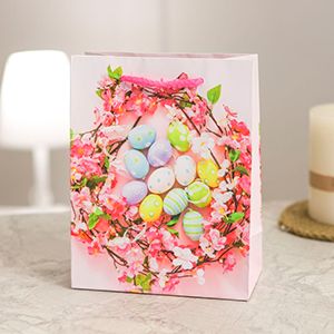 Подарочный пакет ПАСХАЛЬНЫЙ ВЕНОК - ЦВЕТУЩАЯ ВИШНЯ, бумага, 18х14 см