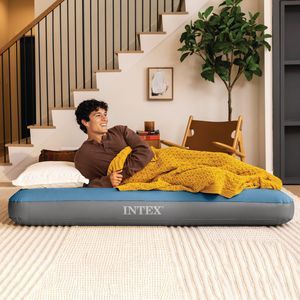 Двуспальный надувной матрас Интекс Престиж Дауни (Intex Prestige Downy Queen), 152х203x25 см с аккумуляторным насосом
