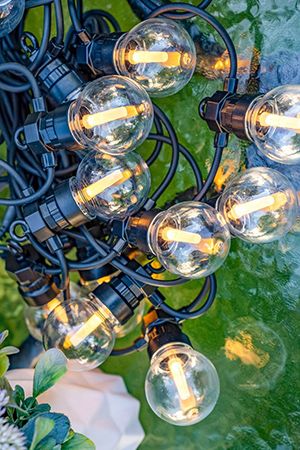 Светодиодная гирлянда ЛАМПОВОЕ НАСТРОЕНИЕ, прозрачная, 20 тёплых белых LED-огней, 10 м, контроллер, коннектор, чёрный провод, уличная, 