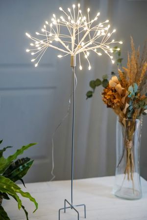 Садовый светильник ЗВЁЗДНЫЙ ОДУВАНЧИК, 80 тёплых белых LED-огней, серебряный, 50 см, уличный, 