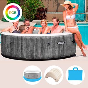 Надувное джакузи Серое дерево Делюкс ПьюрСпа (PureSpa Greywood Deluxe) с аэромассажем и подсветкой, 216х71 см, уцененный, Интекс (Intex)