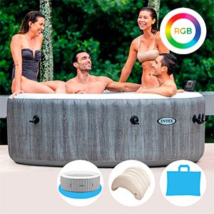Надувное джакузи Серое дерево Делюкс ПьюрСпа (PureSpa Greywood Deluxe) с аэромассажем и подсветкой, 196х71 см, уцененный, Интекс (Intex)