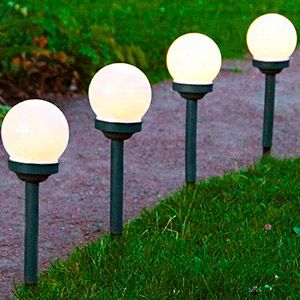 Комплект садовых светильников СФЕРА СВЕТА (4 шт.), белые матовые, тёплые белые LED-лампы, солнечная батарея, 27х10 см, Star Trading