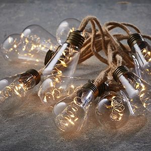 Электрогирлянда ЛАММЕРТ ретро лампы, 10 ламп, 50 тёплых белых микро LED-огней, 3,15+5 м, джутовый провод