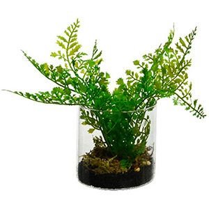Элитное искусственное растение ПАПОРОТНИК в стеклянном кашпо, пластик, 25x21 см,