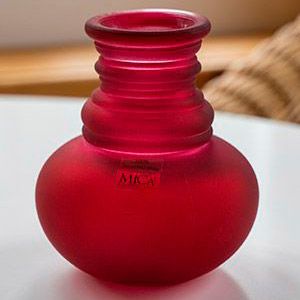 Стеклянная ваза ГРАНАДА, матовая, бордовая, 16х14 см