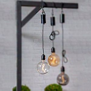 Подвесной светящийся стеклянный шар ЭДМОН, прозрачный, тёплый белый LED-огонь, 12.5х19.5 см, таймер, батарейки, уличный.