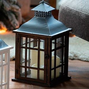 Фонарь УЮТ ПО-ГОЛЛАНДСКИ, коричневый, дерево, 3 LED-свечи, 24x24x42 см