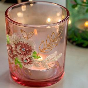 Подсвечник под чайную свечу КРУЖЕВНОЕ ЛЕТО, стекло, светло-розовый, 7х8 см