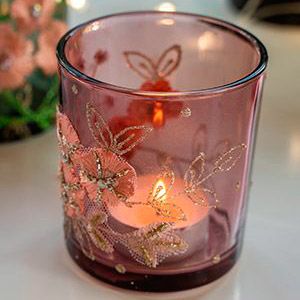 Подсвечник под чайную свечу КРУЖЕВНОЕ ЛЕТО, стекло, тёмно-розовый, 7х8 см
