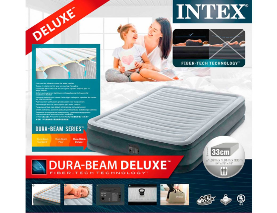 Надувная кровать Intex Comfort-Plush Mid Rise Airbed (Full), 137x191х33см, со встроенным насосом 220V